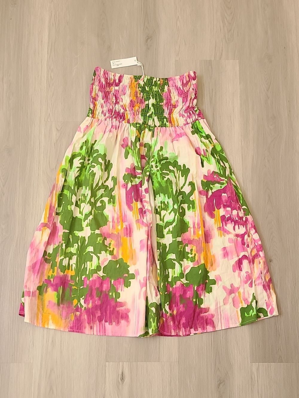 Love The Label NEW Floral Smocked Waist Midi Skirt Pink Rosie Green Print L Slit